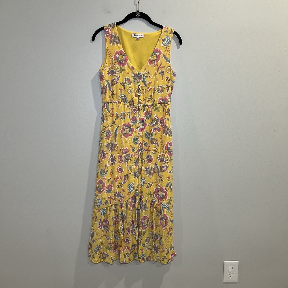 Nanette Lepore Yellow Floral maxi Long Dress Size 2 Sleeveless V Neck Ruffle